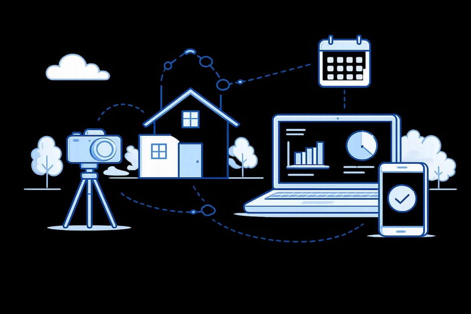 Illustration of property photography media moving through an organised Apollo workflow